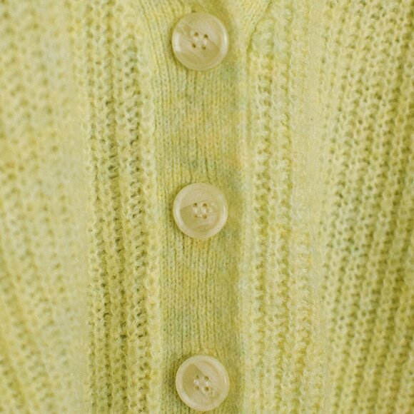 Rumored Frenchie Cardigan in Limon Yellow Fuzzy Knit Mohair Wool Sweater Size L - Picture 6 of 10